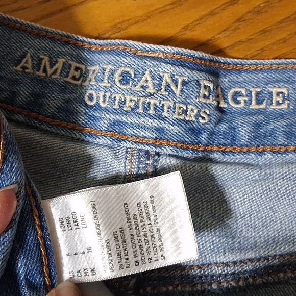 AMERICAN EAGLE JEANS Womens 6 LONG Blue WIDE LEGS CROP Used BUTTON FLY Preowned - Picture 7 of 8